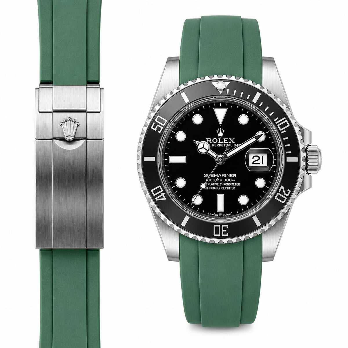 Gebogenes Kautschukarmband für Rolex Submariner 41 Keramikschließe (Modell 2020)