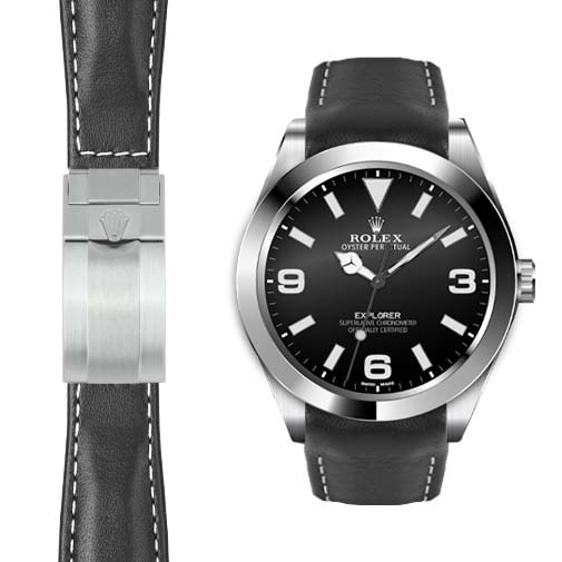 Lederarmband mit gebogenem Ende für Rolex Explorer I Faltschließe