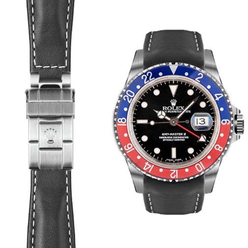 Lederarmband mit gebogenem Ende für Rolex GMT Master I & II Faltschließe