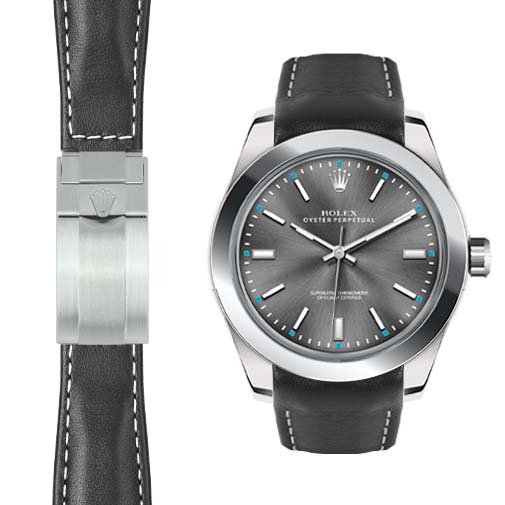 Lederarmband mit gebogenem Ende für Rolex Oyster Perpetual 39mm Faltschließe