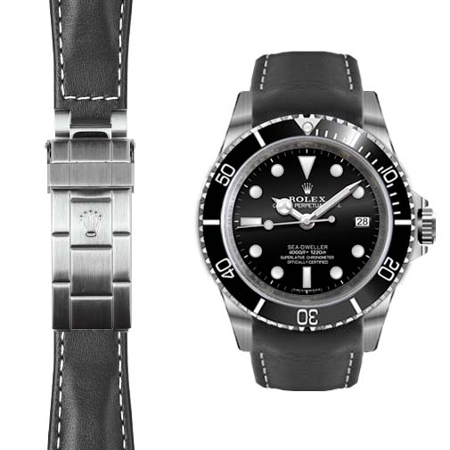 Lederarmband mit gebogenem Ende für Rolex Sea-Dweller Faltschließe