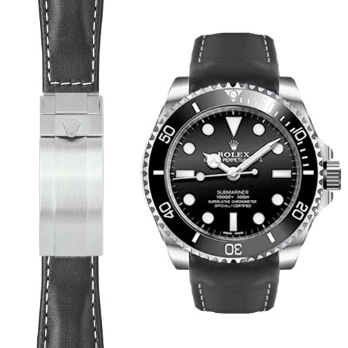 Gewölbtes Lederarmband für Rolex Sub Ceramic No-Date Faltschließe
