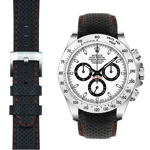 Gebogenes Rennsport-Lederarmband für Rolex Daytona mit Dornschließe