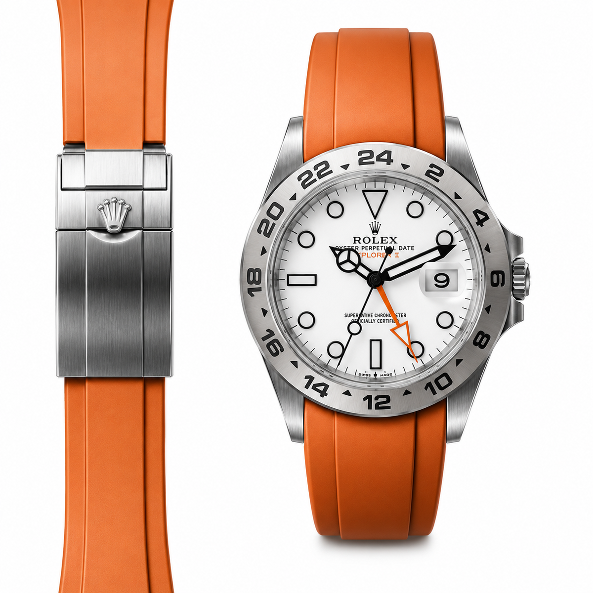 Kautschukband mit gebogenem Ende für Rolex Explorer II 42mm Faltschließe (Hergestellt zwischen 2021-Heute)