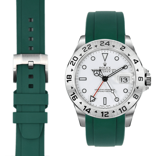 Gebogenes Kautschukarmband für Rolex Explorer II mit Dornschließe
