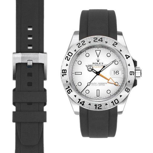 Kautschukarmband mit gebogenem Ende für Rolex Explorer II 42mm mit Dornschließe (Hergestellt zwischen 2011-2020)