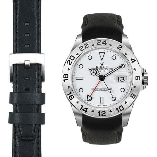 Lederarmband mit gebogenen Enden für Rolex Explorer II mit Dornschließe