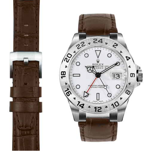 Lederarmband mit Stahlendstück für Rolex Explorer II mit Dornschließe
