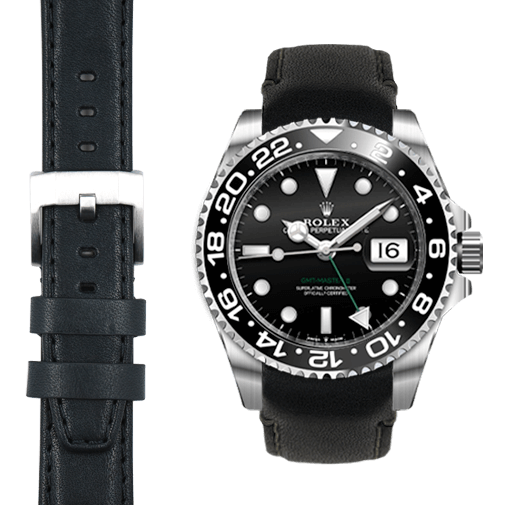 Gewölbtes Lederarmband für Rolex GMT Master II Keramik mit Dornschließe