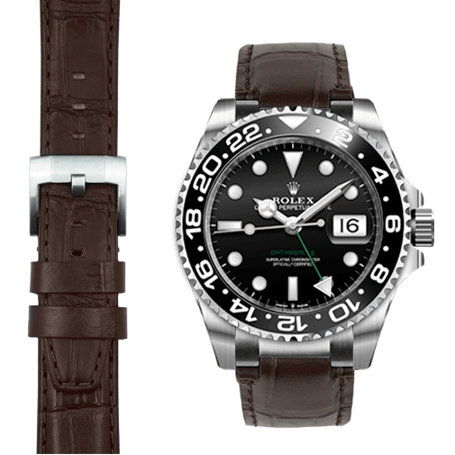 Stahl-Endstück Lederarmband für Rolex GMT Master II Keramik mit Dornschließe