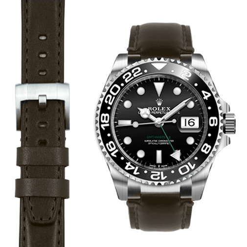 Stahl-Endstück Lederarmband für Rolex GMT Master II Keramik mit Dornschließe