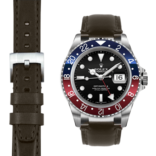 Stahl-Anstoß Gliederarmband aus Leder für Rolex GMT Master I & II mit Dornschließe