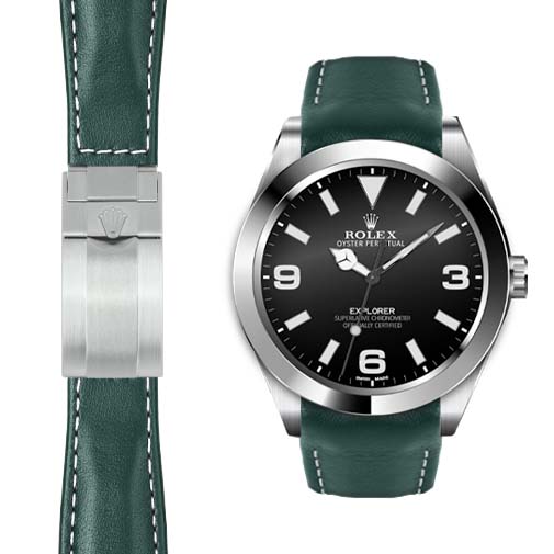 Lederarmband mit gebogenem Ende für Rolex Explorer I Faltschließe