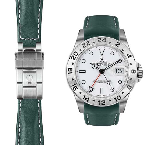 Gebogenes Lederarmband für Rolex Explorer II Faltschließe