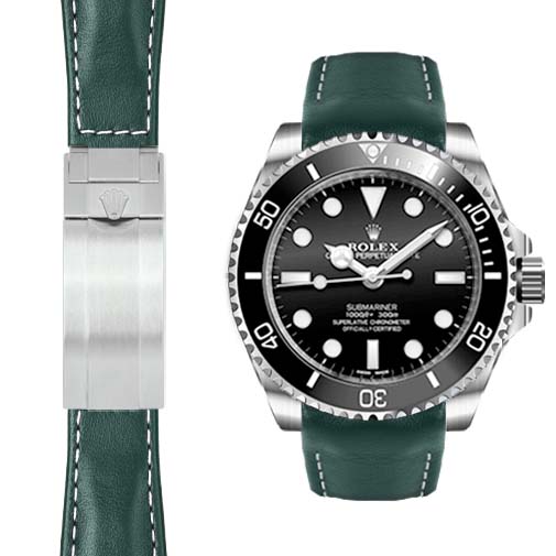 Gewölbtes Lederarmband für Rolex Sub Ceramic No-Date Faltschließe
