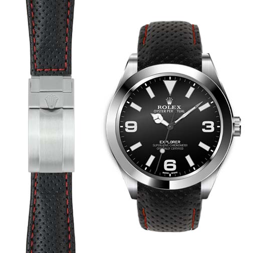 Lederarmband mit gebogenem Ende für Rolex Explorer I Faltschließe