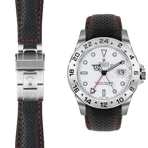 Gebogenes Lederarmband für Rolex Explorer II Faltschließe