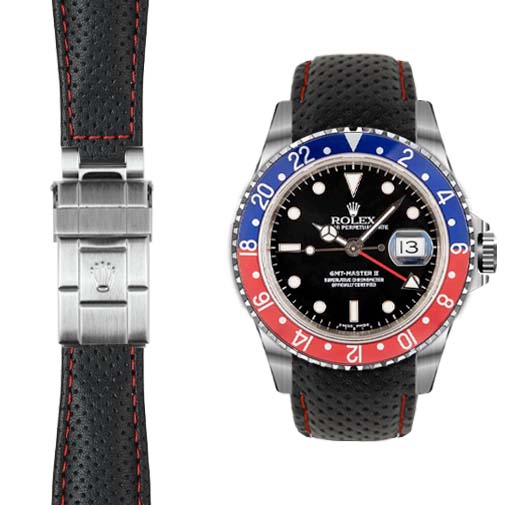 Lederarmband mit gebogenem Ende für Rolex GMT Master I & II Faltschließe