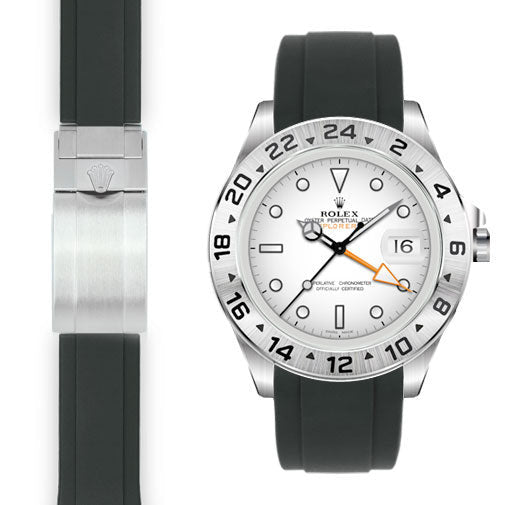 Gebogenes Kautschukarmband für Rolex Explorer II 42mm Faltschließe (Produktionszeitraum 2011-2020)