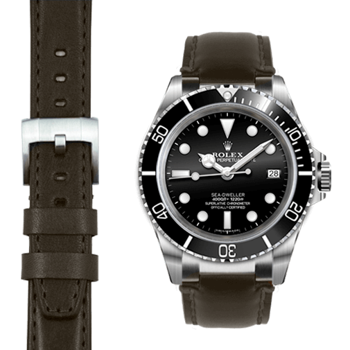 Stahl-Endlink-Lederarmband für Rolex Sea-Dweller mit Dornschließe