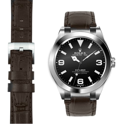 Stahl-Endstück-Lederarmband für Rolex Explorer I mit Dornschließe