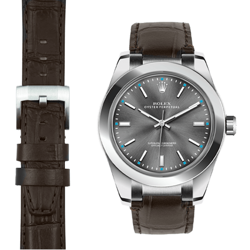 Stahlendstück-Lederarmband für Rolex Oyster Perpetual 39mm mit Dornschließe