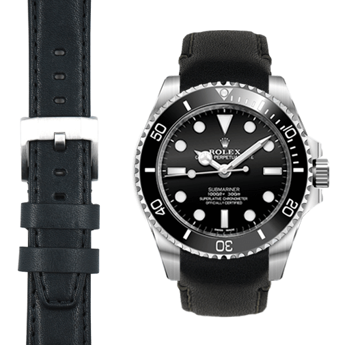 Lederarmband mit gebogenem Ende für Rolex Sub Ceramic No-Date mit Dornschließe