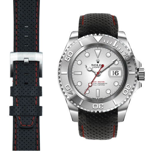 Gebogenes Rennlederarmband für Rolex Yacht-Master mit Dornschließe