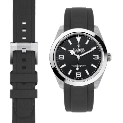 Gebogenes Kautschukarmband für Rolex Explorer I 40mm mit Dornschließe