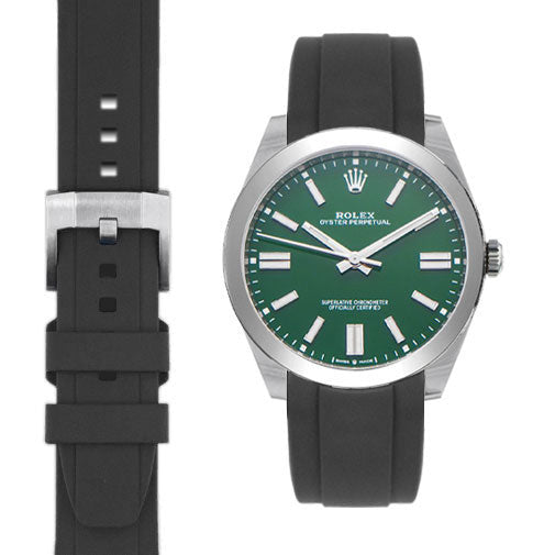 Kautschukarmband mit gebogenem Ende für Rolex Oyster Perpetual 41 mm mit Dornschließe
