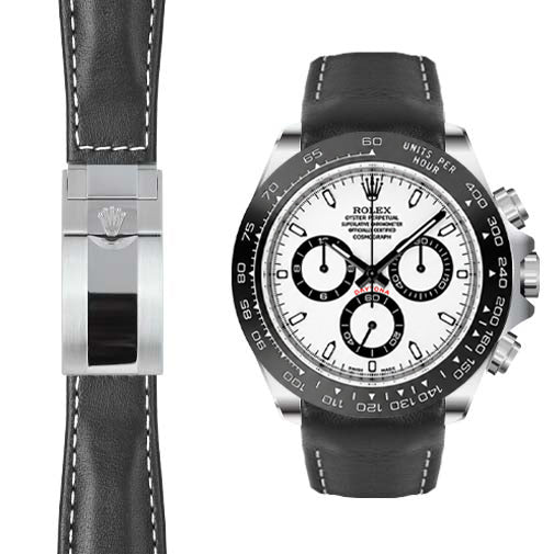 Lederarmband mit gebogenem Ende für Rolex Ceramic Daytona Faltschließe
