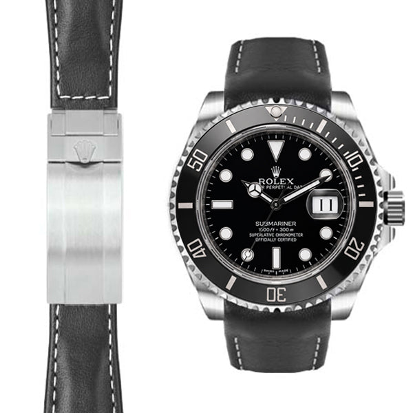Gebogenes Lederarmband für Rolex Submariner Keramik-Faltschließe
