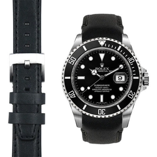Lederarmband mit gebogenem Ende für Rolex Submariner mit Dornschließe