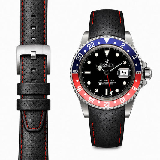 Gebogenes Racing-Lederarmband für Rolex GMT Master I & II mit Dornschließe