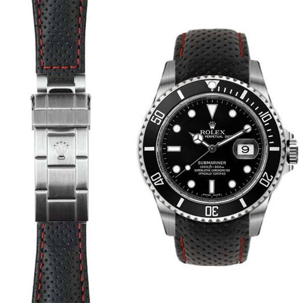 Gebogenes Lederarmband für Rolex Submariner Faltschließe