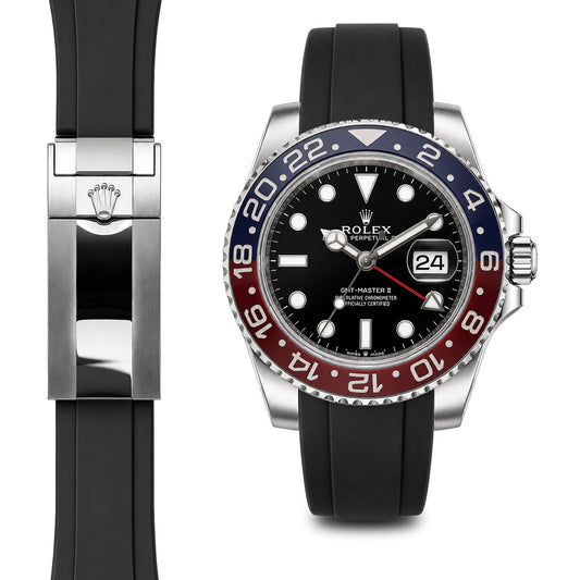 Kautschukarmband mit gebogenem Ende für Rolex GMT-Master II Keramik-Faltschließe (Modell von 2018-Heute)