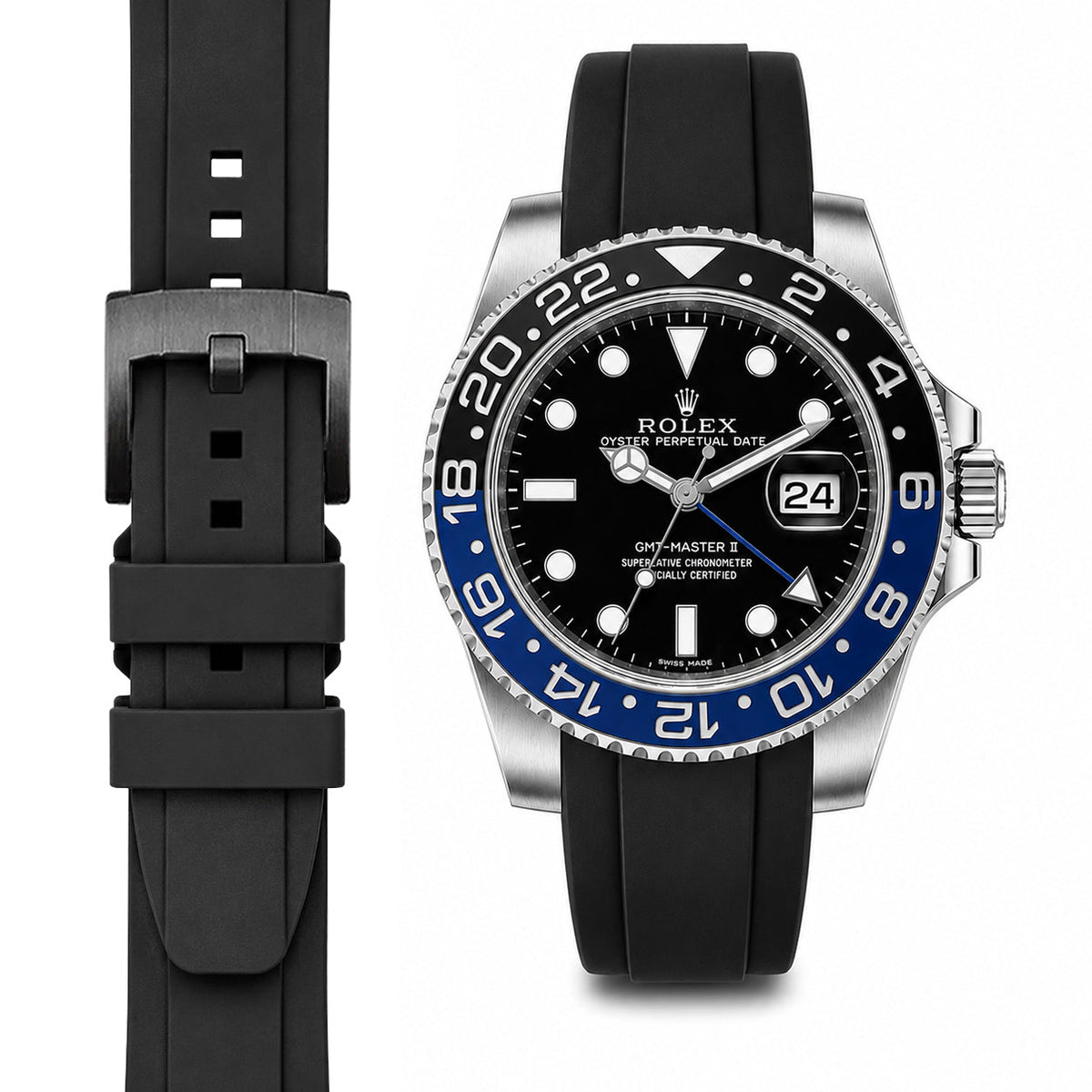 Gewölbtes Kautschukarmband für Rolex GMT Master II Keramik mit Dornschließe