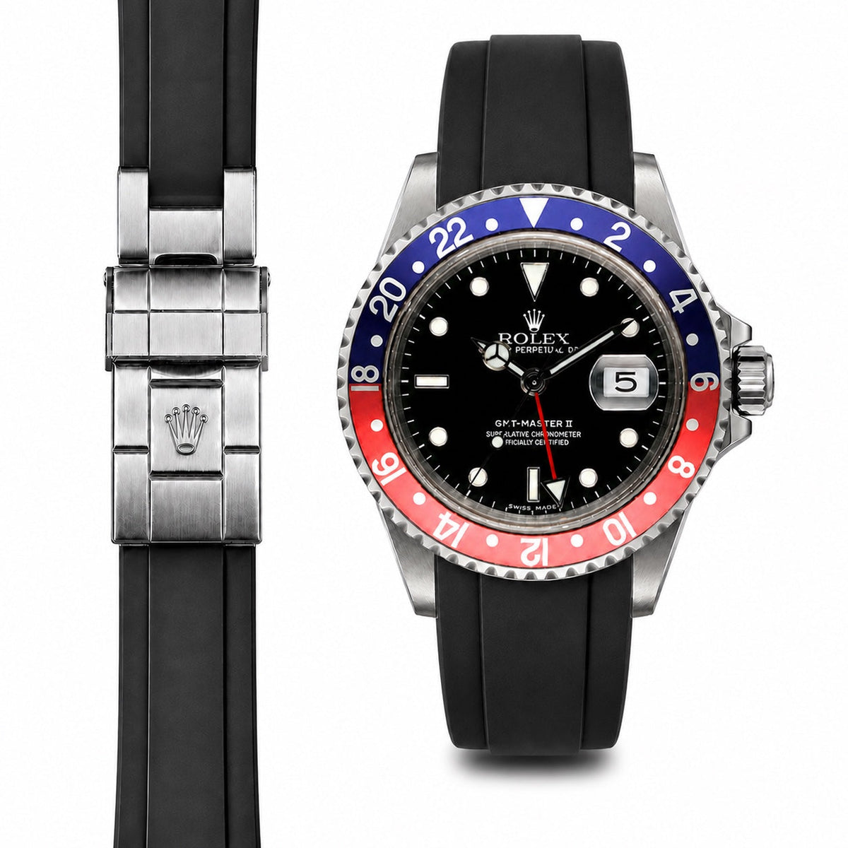 Gebogenes Kautschukarmband für Rolex GMT Master I & II Faltschließe