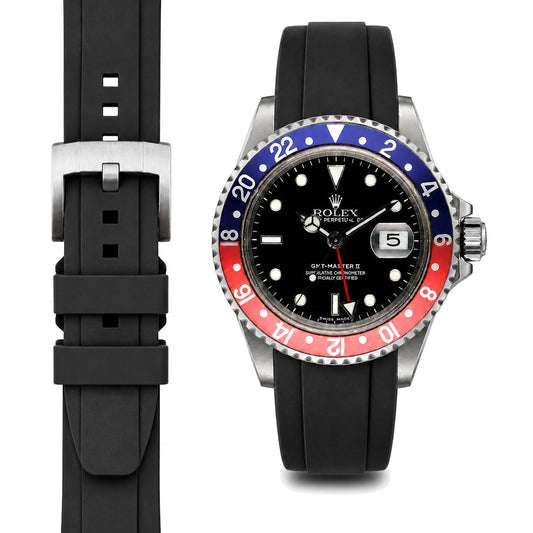 Gewölbtes Kautschukarmband für Rolex GMT Master I & II Dornschließe