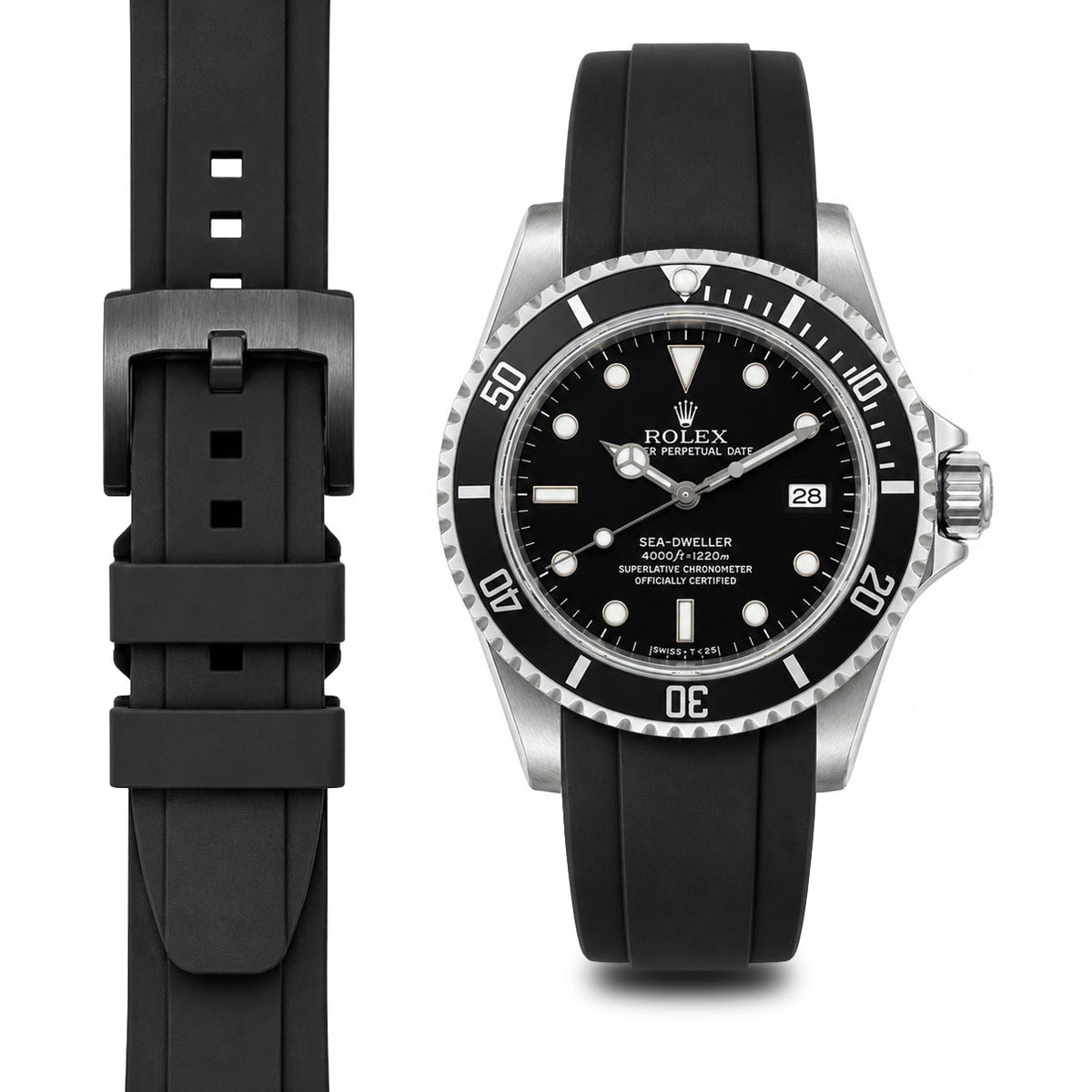 Gebogenes Kautschukarmband für Rolex Sea-Dweller mit Dornschließe