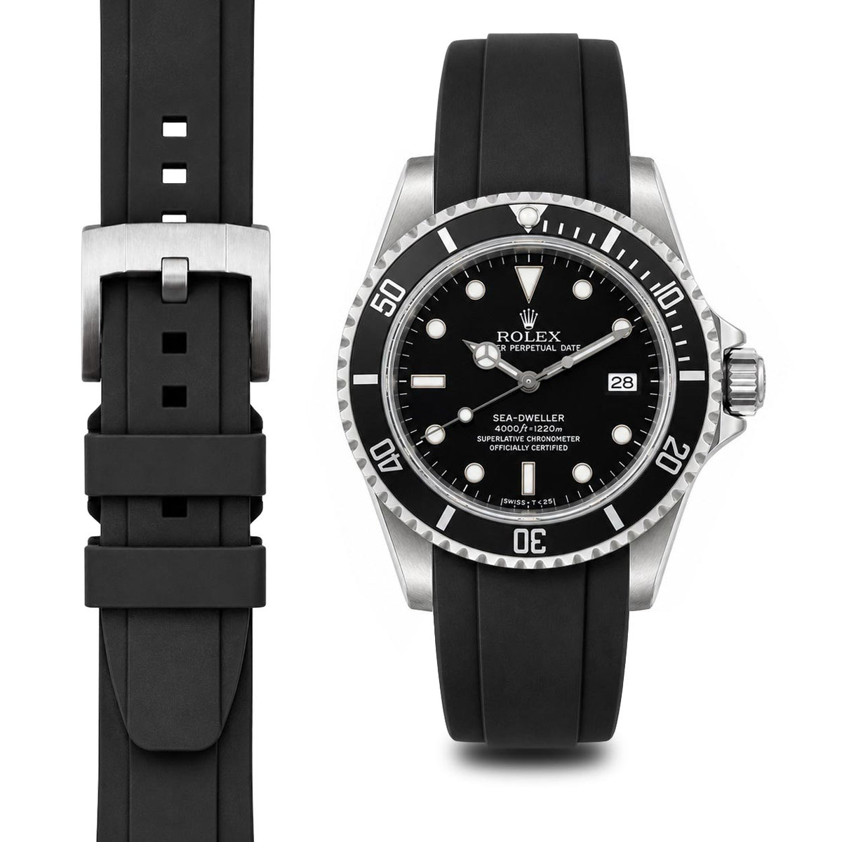 Gebogenes Kautschukarmband für Rolex Sea-Dweller mit Dornschließe