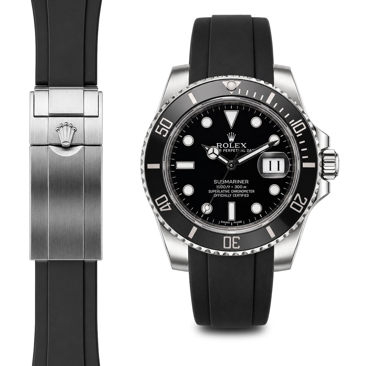 Gebogenes Kautschukarmband für Rolex Submariner Keramik-Faltschließe