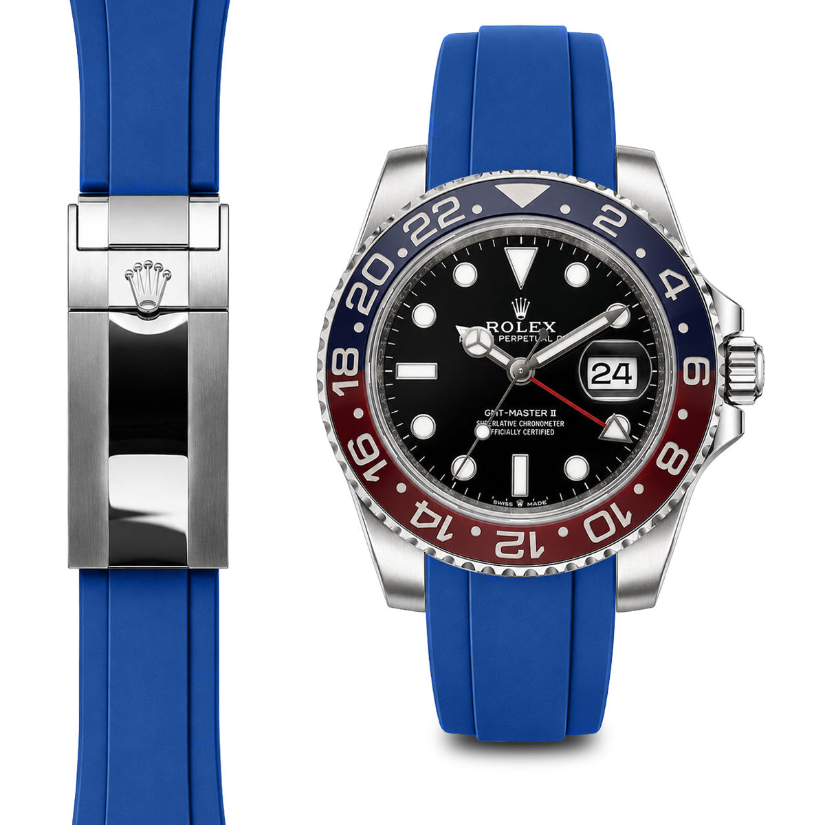 Kautschukarmband mit gebogenem Ende für Rolex GMT-Master II Keramik-Faltschließe (Modell von 2018-Heute)