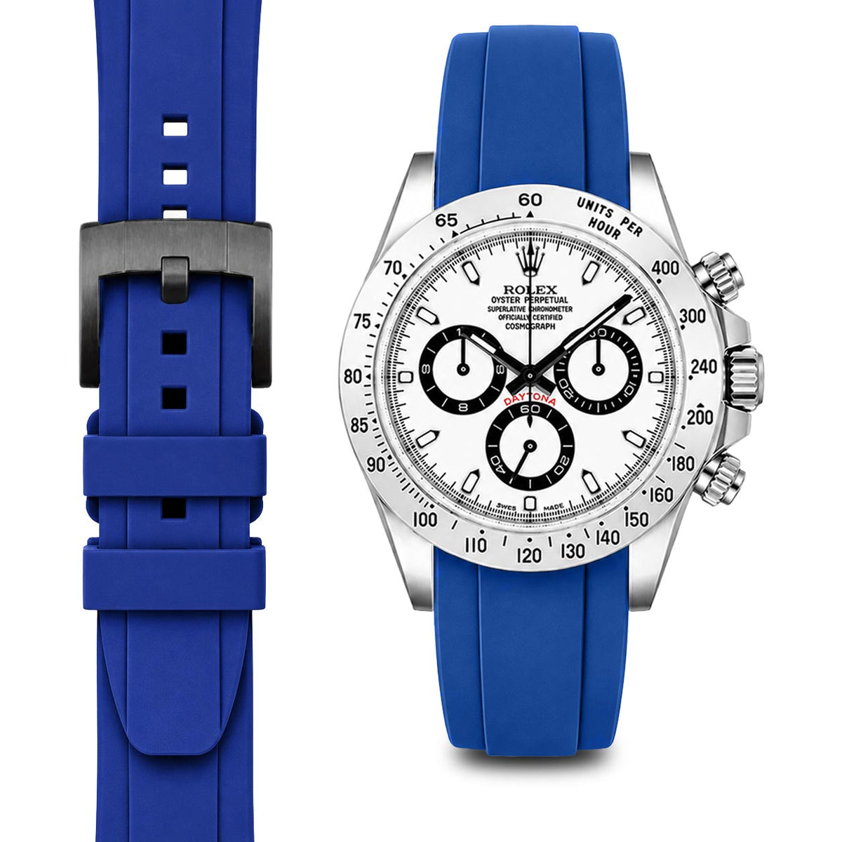 Gebogenes Kautschukarmband für Rolex Daytona mit Dornschließe