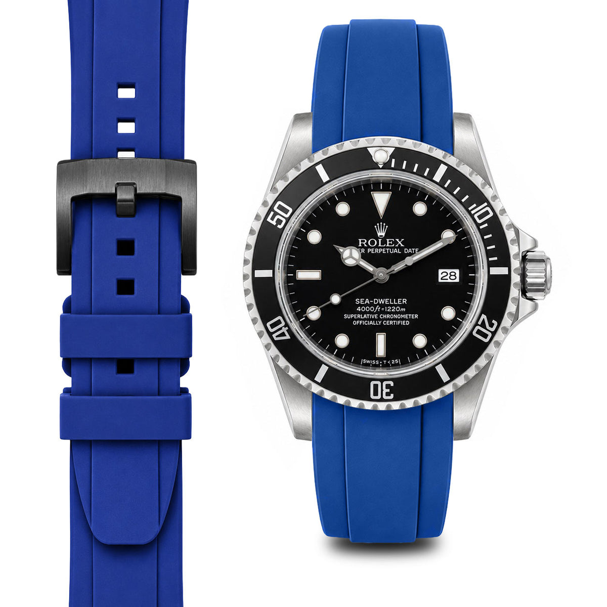Gebogenes Kautschukarmband für Rolex Sea-Dweller mit Dornschließe