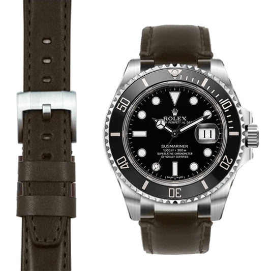 Stahl-Endlink-Lederarmband für Rolex Submariner Ceramic mit Dornschließe