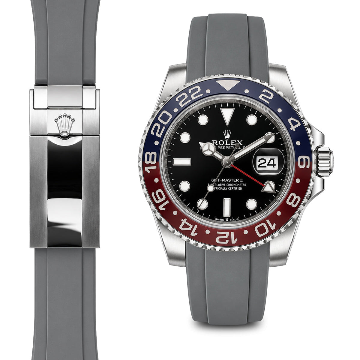 Kautschukarmband mit gebogenem Ende für Rolex GMT-Master II Keramik-Faltschließe (Modell von 2018-Heute)