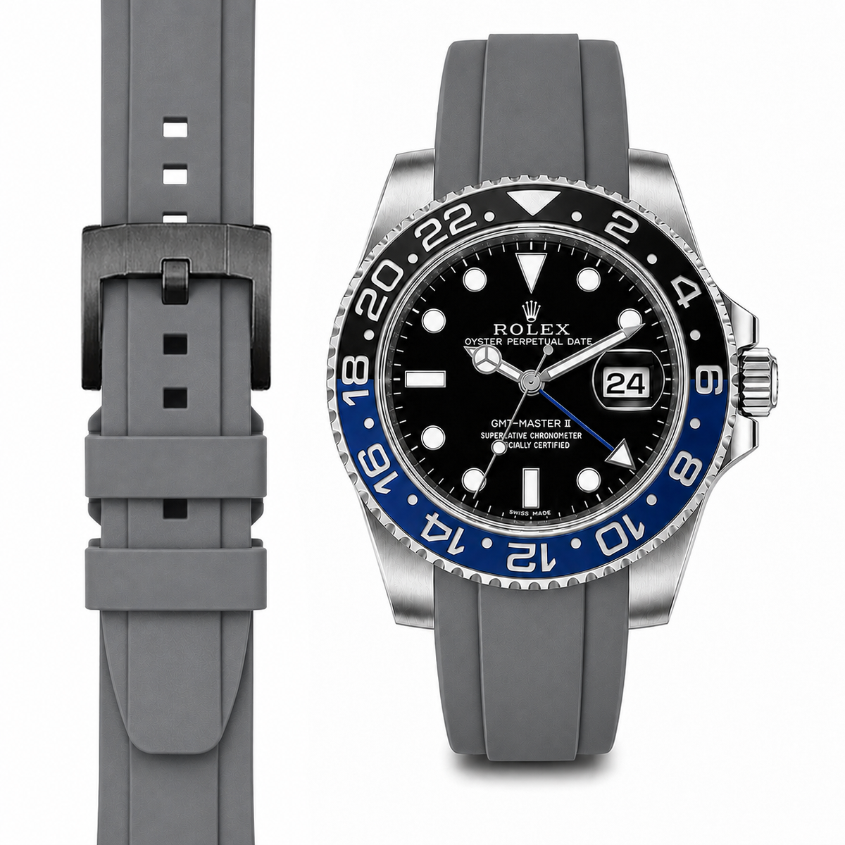 Gewölbtes Kautschukarmband für Rolex GMT Master II Keramik mit Dornschließe