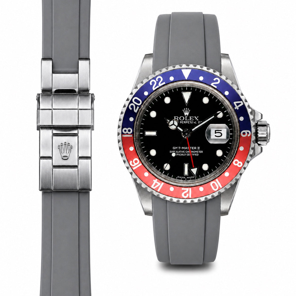 Gebogenes Kautschukarmband für Rolex GMT Master I & II Faltschließe