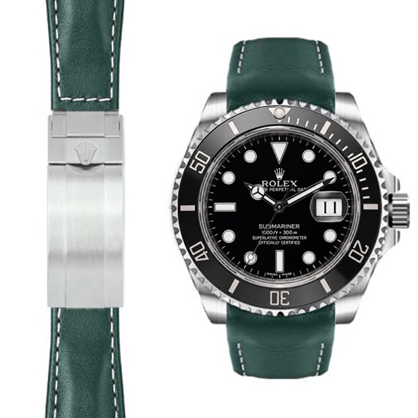 Gebogenes Lederarmband für Rolex Submariner Keramik-Faltschließe